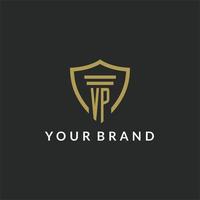 logo monogramme initial vp avec design de style pilier et bouclier vecteur