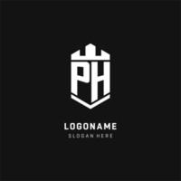 initiale du logo monogramme ph avec style de forme de couronne et de bouclier vecteur