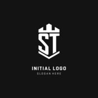 initiale du logo monogramme st avec style de forme de couronne et de bouclier vecteur