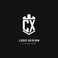 initiale du logo monogramme cx avec style de forme de couronne et de bouclier vecteur