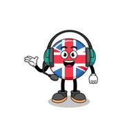 mascotte illustration du drapeau du royaume uni en tant que service client vecteur