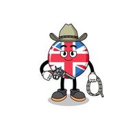 mascotte de personnage du drapeau du royaume-uni en tant que cow-boy vecteur