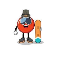 caricature de mascotte de joueur de snowboard drapeau chine vecteur