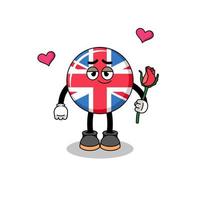 mascotte du drapeau du royaume-uni tombant amoureux vecteur