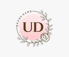 logo féminin ud initial. utilisable pour les logos nature, salon, spa, cosmétique et beauté. élément de modèle de conception de logo vectoriel plat.