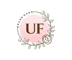 logo féminin initial uf. utilisable pour les logos nature, salon, spa, cosmétique et beauté. élément de modèle de conception de logo vectoriel plat.