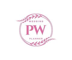 pw initiales lettre mariage monogramme logos collection, modèles minimalistes et floraux modernes dessinés à la main pour cartes d'invitation, réservez la date, identité élégante pour restaurant, boutique, café en image vectorielle vecteur