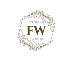 fw initiales lettre collection de logos de monogramme de mariage, modèles minimalistes et floraux modernes dessinés à la main pour cartes d'invitation, réservez la date, identité élégante pour restaurant, boutique, café en image vectorielle vecteur