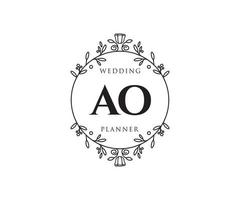 ao initiales lettre mariage monogramme logos collection, modèles minimalistes et floraux modernes dessinés à la main pour cartes d'invitation, réservez la date, identité élégante pour restaurant, boutique, café en image vectorielle vecteur