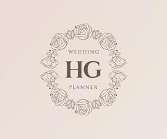 hg initiales lettre collection de logos de monogramme de mariage, modèles minimalistes et floraux modernes dessinés à la main pour cartes d'invitation, réservez la date, identité élégante pour restaurant, boutique, café en image vectorielle vecteur