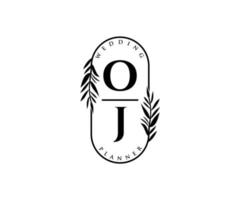 oj initiales lettre collection de logos de monogramme de mariage, modèles minimalistes et floraux modernes dessinés à la main pour cartes d'invitation, réservez la date, identité élégante pour restaurant, boutique, café en image vectorielle vecteur