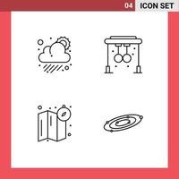 ensemble moderne de 4 pictogrammes de couleurs plates remplies d'éléments de conception vectoriels modifiables de la galaxie de la salle de gym météo de l'emplacement du nuage vecteur