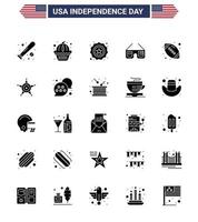 usa indépendance jour glyphe solide ensemble de 25 pictogrammes usa de balle imerican gâteau verres drapeau modifiable usa day vector design elements