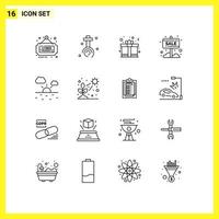 ensemble de pictogrammes de 16 contours simples d'éléments de conception vectoriels modifiables de bannière de vente de jour de conseil de vente de nuage vecteur