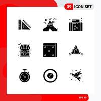 pack d'interface utilisateur de 9 glyphes solides de base d'éléments de conception vectoriels modifiables de voyage café café canada vecteur