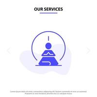 nos services concentration mentale concentration méditation esprit mental icône de glyphe solide modèle de carte web vecteur