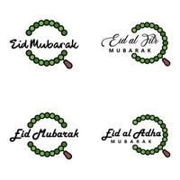 pack moderne de 4 illustrations vectorielles de voeux pour le festival islamique eid al adha eid al fitr lanterne de lune dorée avec de belles étoiles brillantes vecteur