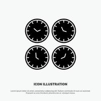 horloge affaires horloges horloges de bureau fuseau horaire horloges murales monde temps solide glyphe icône vecteur