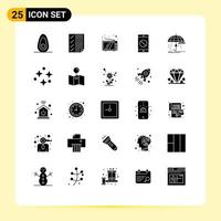 interface mobile glyphe solide ensemble de 25 pictogrammes d'assurance finance rétro application mobile désactivée éléments de conception vectoriels modifiables vecteur