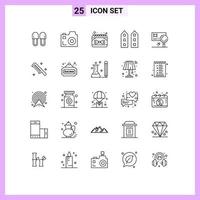 groupe de 25 lignes de signes et de symboles pour les éléments de conception vectoriels modifiables de la clé de la maison du calendrier du magasin vecteur