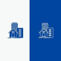 bâtiment immobilier appartement bureau ligne et glyphe icône solide bannière bleue ligne et glyphe icône solide bannière bleue vecteur