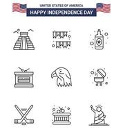 grand pack de 9 usa joyeux jour de l'indépendance usa lignes vectorielles et symboles modifiables de la fête de l'indépendance des oiseaux independece drum modifiable usa day vector design elements