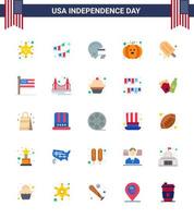 pack de 25 signes d'appartements de célébration de la fête de l'indépendance des états-unis et symboles du 4 juillet tels que la guirlande de glace américaine festival nourriture modifiable usa day vector design elements