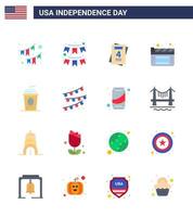 joyeux jour de l'indépendance pack de 16 appartements signes et symboles pour la décoration de fête independece cinema vacances cole modifiable usa day vector design elements