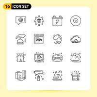 aperçu de l'interface mobile ensemble de 16 pictogrammes d'éléments de conception vectoriels modifiables d'énergie de rayon de programmation de disque gdpr vecteur