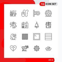 contour de l'interface mobile ensemble de 16 pictogrammes d'éléments de conception vectoriels modifiables de signe de maladie d'information de forme physique de santé vecteur