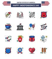 4 juillet usa joyeux jour de l'indépendance icône symboles groupe de 16 lignes modernes remplies de bouclier américain tourisme sécurité grill modifiable usa day vector design elements