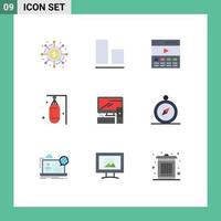 groupe de 9 signes et symboles de couleurs plates pour le sport poinçonnage communication boxer utilisateur éléments de conception vectoriels modifiables vecteur