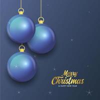 joyeux noël bannière bleu foncé avec des boules. carte de Noël vecteur