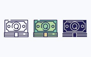 billet de banque, ligne d'argent et icône de glyphe, illustration vectorielle vecteur