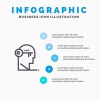 cerveau clé serrure esprit déverrouiller icône de ligne avec 5 étapes présentation infographie arrière-plan vecteur