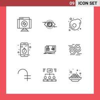 pack d'icônes vectorielles stock de 9 signes et symboles de ligne pour les éléments de conception vectoriels modifiables de l'application mobile de plan de smartphone d'identification vecteur