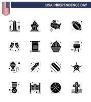 16 usa pack de glyphes solides de signes et symboles de la fête de l'indépendance des sports de bière rugby doux américain modifiable usa day vector design elements