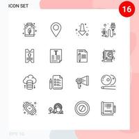 aperçu de l'interface mobile ensemble de 16 pictogrammes d'éléments de conception vectoriels modifiables d'électricité d'herbe de flèche de plante de passage vecteur