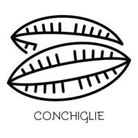 icône de pâtes conchiglie, style de contour vecteur