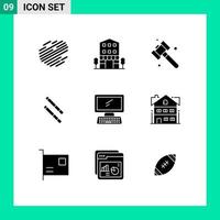 9 concept de glyphe solide pour les sites Web mobiles et applications clavier moniteur magasins ordinateur bambou éléments de conception vectoriels modifiables vecteur