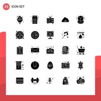 interface mobile glyphe solide ensemble de 25 pictogrammes d'éléments de conception vectoriels modifiables vecteur