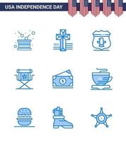 joyeux jour de l'indépendance pack de 9 signes et symboles de blues pour les films dollar star sheild chaise modifiable usa day vector design elements