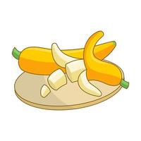 banane de dessin animé et morceaux sur assiette vecteur