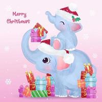 carte de voeux de Noël avec maman mignonne et bébé éléphant vecteur
