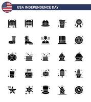 25 icônes créatives des états-unis signes d'indépendance modernes et 4 juillet symboles de festivité célébration boisson signe police modifiable usa day vector design elements