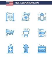 pack de 9 créatifs usa independance day liés blues de barbecue thanksgiving mariage carte espace modifiable usa day vector design elements