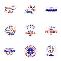 bonne fête des pères salutation lettrage à la main badges 9 typo bleu et rouge isolé sur blanc modèle de conception de typographie pour affiche bannière carte-cadeau t-shirt impression étiquette autocollant rétro vintage style ve vecteur