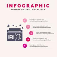 radio musique fm haut-parleur chansons solide icône infographie 5 étapes présentation fond vecteur