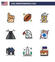 usa joyeux jour de l'indépendancepictogramme ensemble de 9 lignes simples remplies d'animaux gâteau américain repère independece modifiable usa day vector design elements