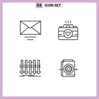 ligne d'interface mobile ensemble de 4 pictogrammes d'images de caméra d'entreprise de courrier vers l'avant éléments de conception vectoriels modifiables vecteur